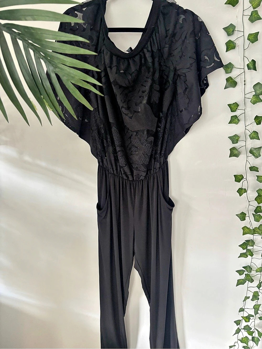 LISE CHARMEL Black Floral Jumpsuit Size Medium Like New